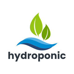 Flat Hydroponic Plant Logo with Leaves Over Stylized Water