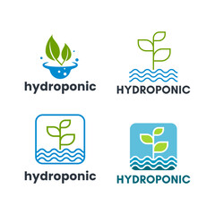 Flat Hydroponic Agriculture Icon Collection with Leaf-Wave Elements