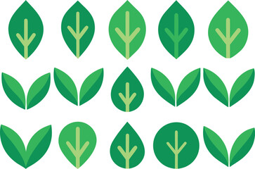 Collection of simple green leaf icons in various styles