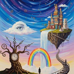 fantasy landscape with magic lamp and stars