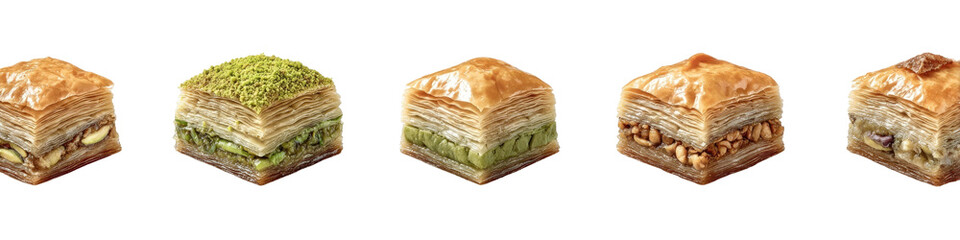 Assorted baklava cubes displayed