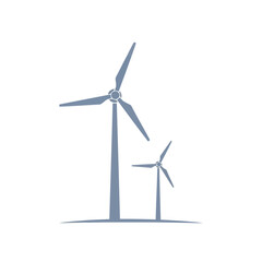 Vector illustration of two wind turbines in a landscape, representing renewable energy generation and sustainable power solutions for a greener future