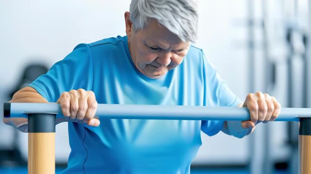 Elderly Exercising on Parallel Bars Strength and Determination in Fitness for Active Lifestyle and Improved Health and Wellness