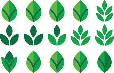 Collection of green leaf icons in various styles