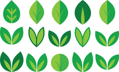 Collection of stylized green leaves and plant motifs