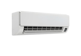 Sleek modern white split air conditioner unit mounted on wall, offering efficient cooling and comfort for any residential or commercial space, creating a pleasant atmosphere.
