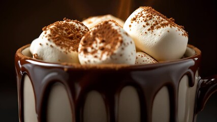 A cozy mug of hot cocoa topped with marshmallows and sprinkled with cocoa powder, perfect for a cozy winter evening or holiday season. - Powered by Adobe