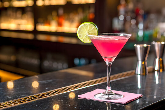 Refreshing Cosmopolitan Cocktail with Lime Garnish