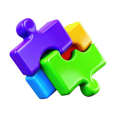 3d interlocking puzzle pieces solution isolated on transparent background