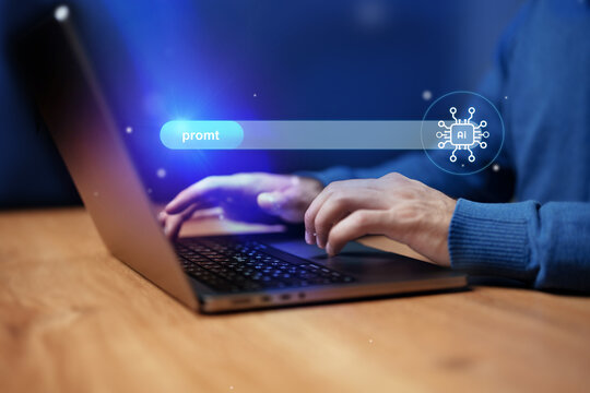 User interacting with AI interface on laptop during evening work session