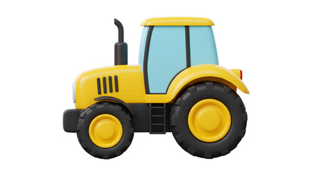 Fototapeta premium A vibrant yellow tractor with large tires, ready for work. The tractor's design evokes simplicity and efficiency