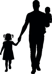 Father holding baby walking with daughter showing family bond and love and cherished moments together vector
