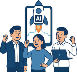 Team launching an AI-powered app Illustration