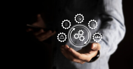 Incident Management of business concept, Businessman use technology Incident management digital communication emphasizing reduce risk