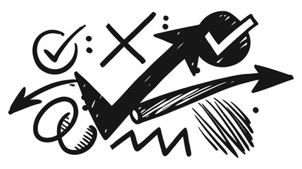 Decision Making Process Checkmarks, Arrows, and Crosses Illustrating Choices and ai Design