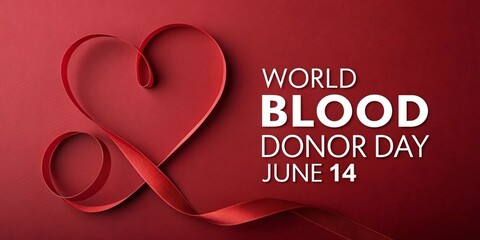 World blood donor day heart shape ribbon june 14