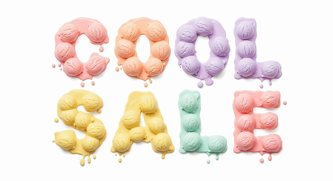Colorful ice cream letters create a vibrant announcement for a summer sale event