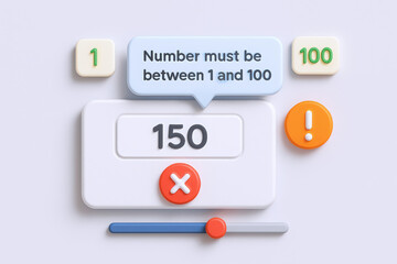 Colorful digital interface showing an error message about number input limits in a playful style.