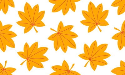 Fototapeta premium Fall leaf seamless pattern. Autumn yellow leaf background. Hand drawn flat vector illustration