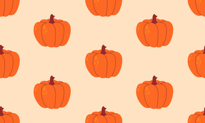 Seamless pattern with pumpkins. Autumn cozy background. Fall theme, Halloween, Thanksgiving concept. Flat Vector illustration