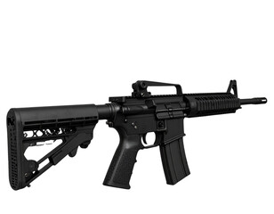 A - Armalite AR-10 Rifle, Side View, Isolated on White Background.