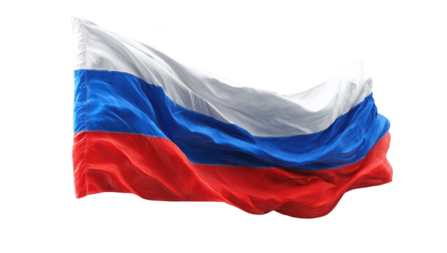 Waving tricolor flag of Russia isolated on black background