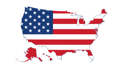 United States Map with American Flag Pattern in Red White and Blue