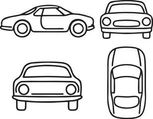 classic vintage car silhouette icons set side, front, back, and top views vector art illustration