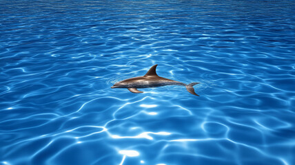 Obraz premium Dolphin swimming gracefully in clear blue water creates serene atmosphere