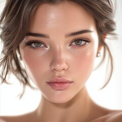 Obraz premium Stunning portrait of a beautiful woman with captivating eyes, radiant skin, and natural beauty