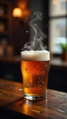 Warm Irish coffee, steam rising, festive bar setting, irish coffee, booze