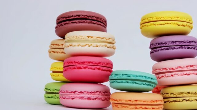 Colorful macarons stacked in various colors