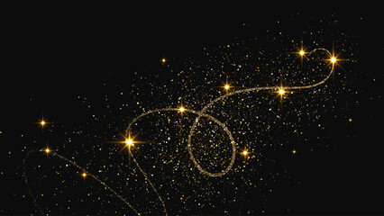 Gold glittering confetti wave and stardust © dniprodd