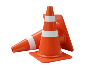 Vibrant orange traffic cones with white stripes for safety and awareness, ideal for construction sites, road work, and hazard warnings, signaling caution ahead