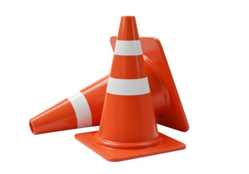Vibrant orange traffic cones with white stripes for safety and awareness, ideal for construction sites, road work, and hazard warnings, signaling caution ahead