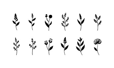 Whimsical Mini Flowers. A lively group of varied small flower icons with playful shapes and organic balance, ideal for fun and casual designs.