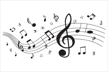 Flowing musical notes and clef on staves silhouette