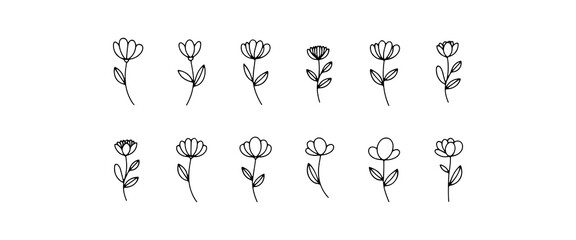 Various black and white floral illustrations displayed in a neat grid style for creative inspiration and design ideas