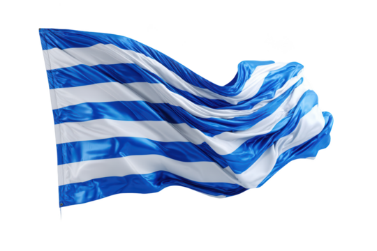 Blue and white striped flag waving in the wind, isolated
