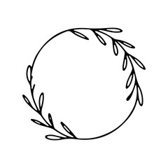Decorative circular outline featuring natural leaves in a minimalist design for creative projects and artwork applications