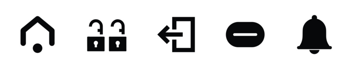 Icons for home unlock exit minus bell vector