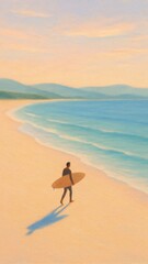 Surfer beach serene pastel mobile wallpaper