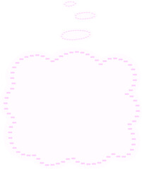 Hand drawn cloud shape thinking bubble with pink dotted outline, cute pastel speech balloon frame for diary sticker, scrapbook, message note design