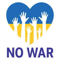 Fototapeta premium Ukrainian flag heart no war message isolated on white background