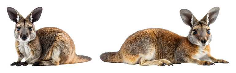 Naklejka premium Two wallabies one looking forward and another resting on a black Wallaby transparent background