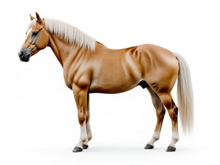 Obraz premium A photorealistic, full-body side profile of a muscular American Quarter Horse with a stunning palomino coat.