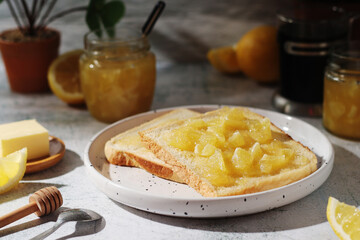 Sandwiches with lemon marmalade served on the table	