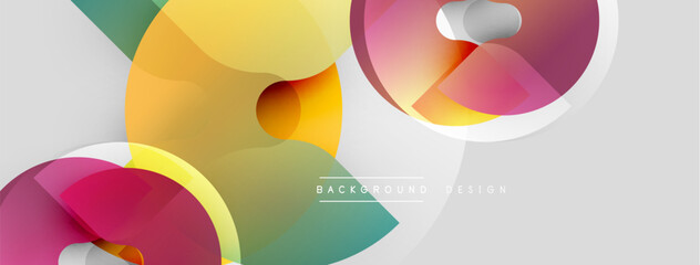 Obraz premium Abstract geometric shapes overlap. Bright colors create dynamic composition. Modern design elements suggest innovation, fluidity.