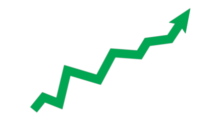 Green stock market investment growth chart. Upward arrow. Positive growth concept, business development, increasing profits. Analytical financial chart. Trend. Changes in exchange rates, interest rate