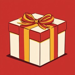 Obraz premium Illustration of a gift box present with red and gold ribbon for birthday christmas or holiday celebration